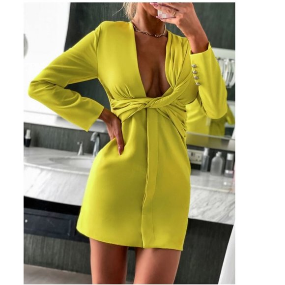 Zara Dresses & Skirts - NWT. Zara Limited Edition Lime Draped Blazer Mini Dress. Size M